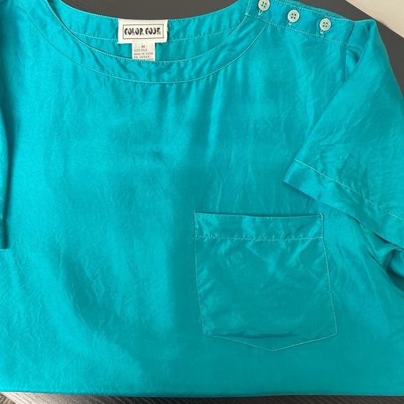 Color Code Teal Silk Blouse M - Picture 8 of 8